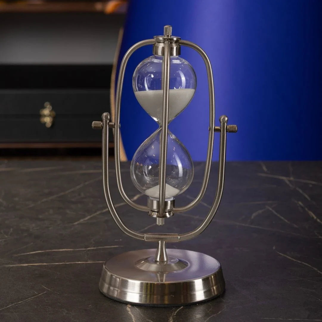 30-Minute Hourglass – Silver Rotating Mechanism Decorative Desktop Hourglass