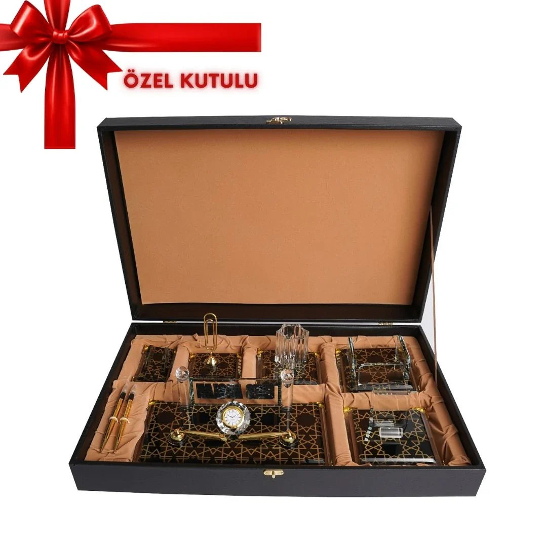 Prestige | Gift-Boxed 6-Piece Crystal Desk Set & Nameplate Set