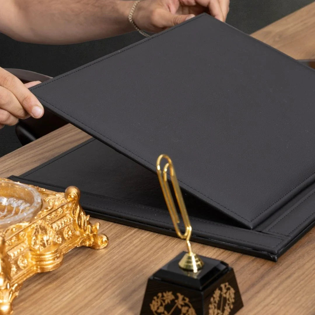 Special Crystal | 9-Piece Crystal Desk Set & Nameplate Set - Gold Accents