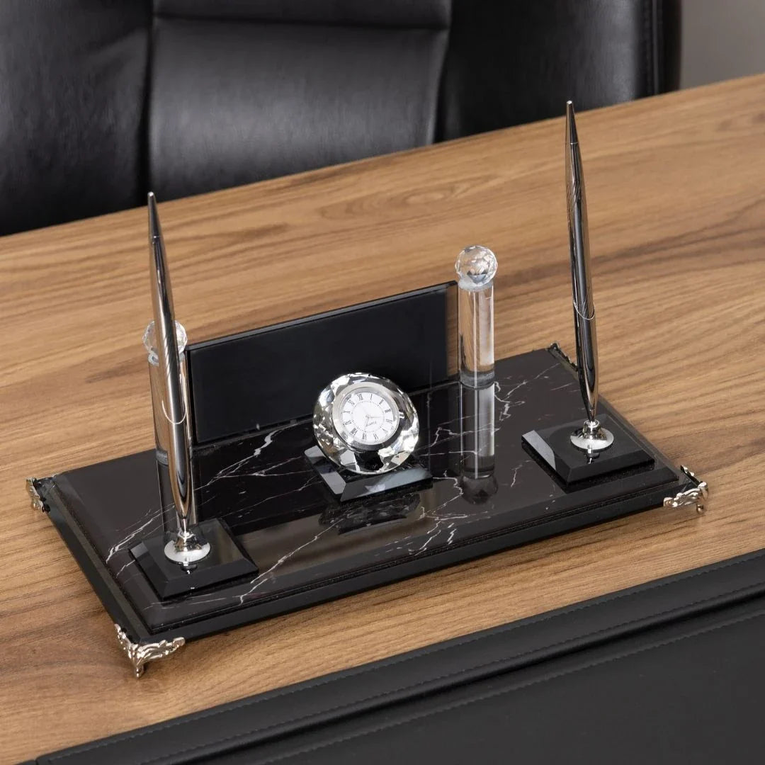 Zebra Black | 12-Piece Crystal Desk Set & Nameplate Set