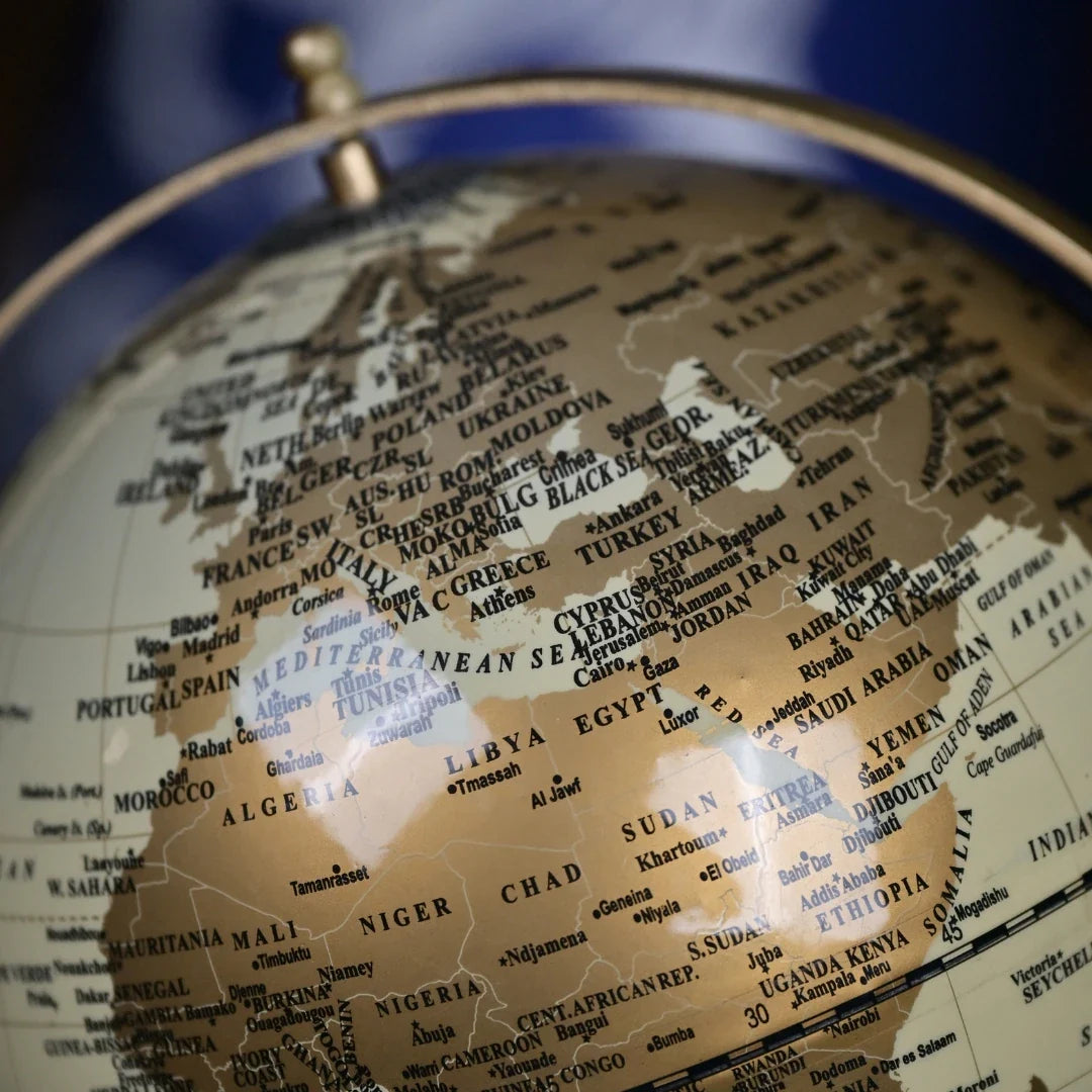 Metal-Base World Globe Yellow Gold 45 cm