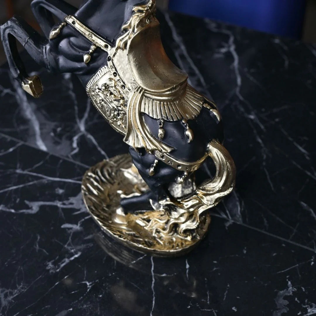 Rearing Horse Statue Black Gold - 45 cm Large Luxury Office Accessory
