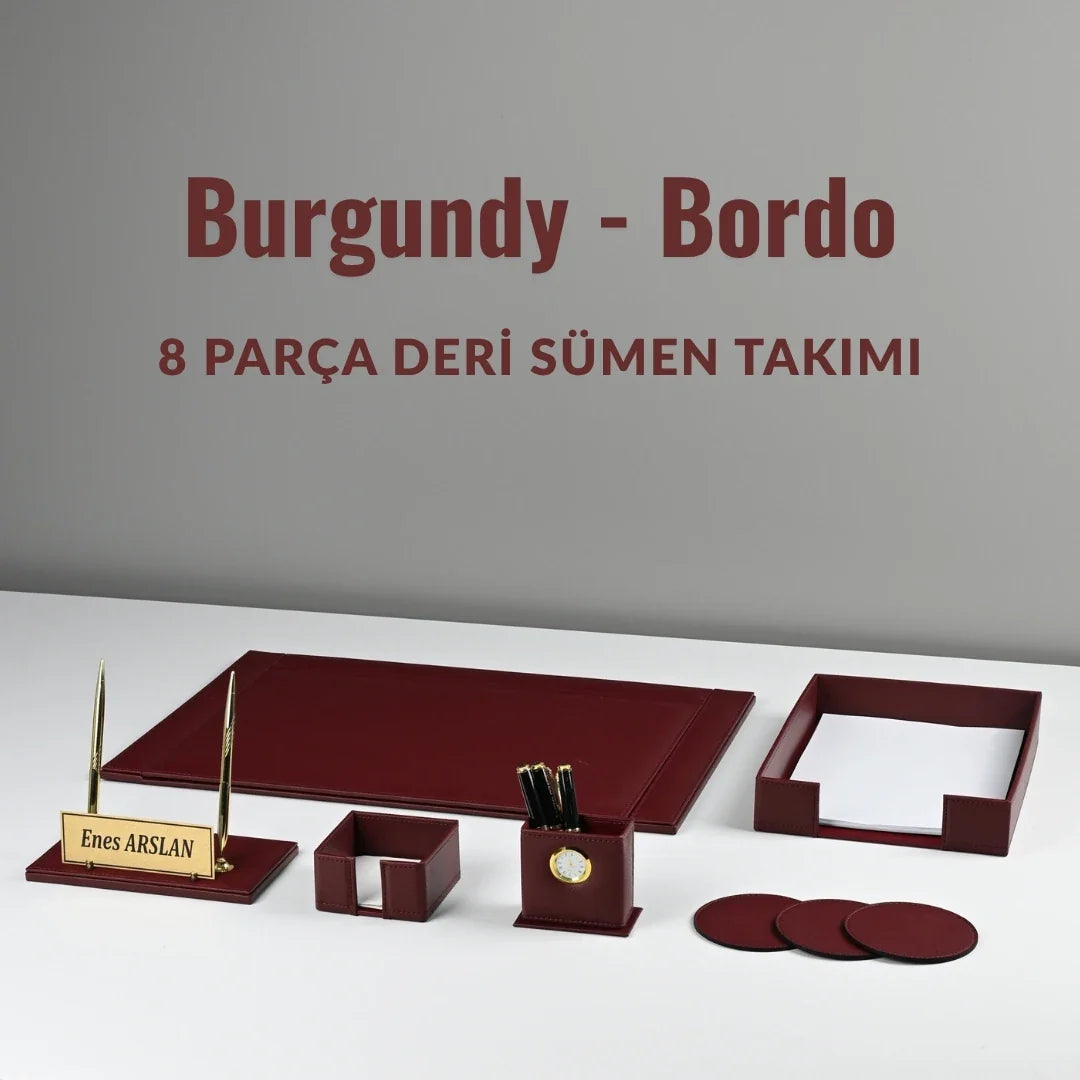 Burgundy 8-Piece Leather Desk Set