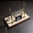 Signature Wood & Marble Desktop Nameplate Set with Clock & Dual Pen Holder - Personalized Cream Desk Nameplate