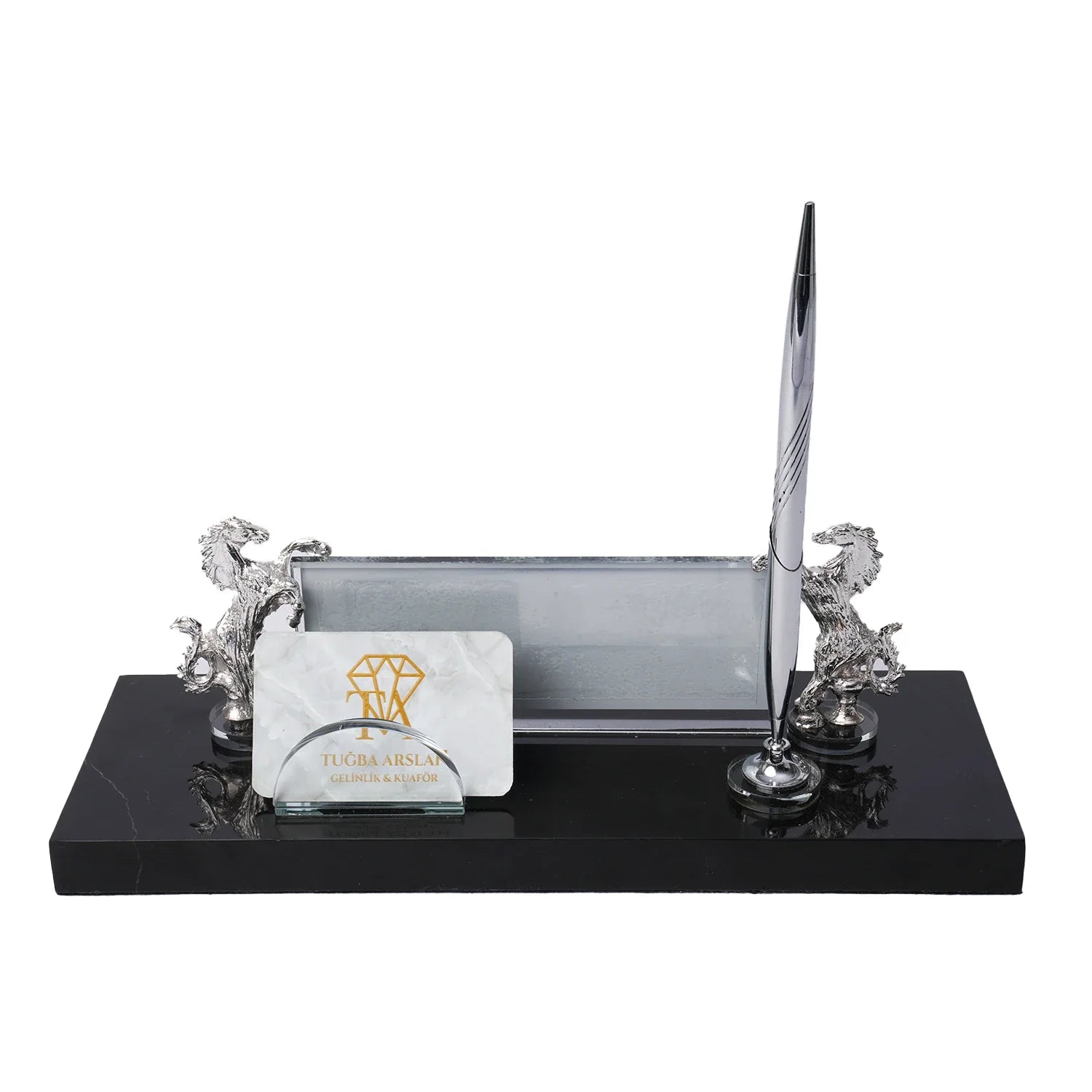 Rearing Horse Black Marble Desk Nameplate - Personalized Luxury Office Set