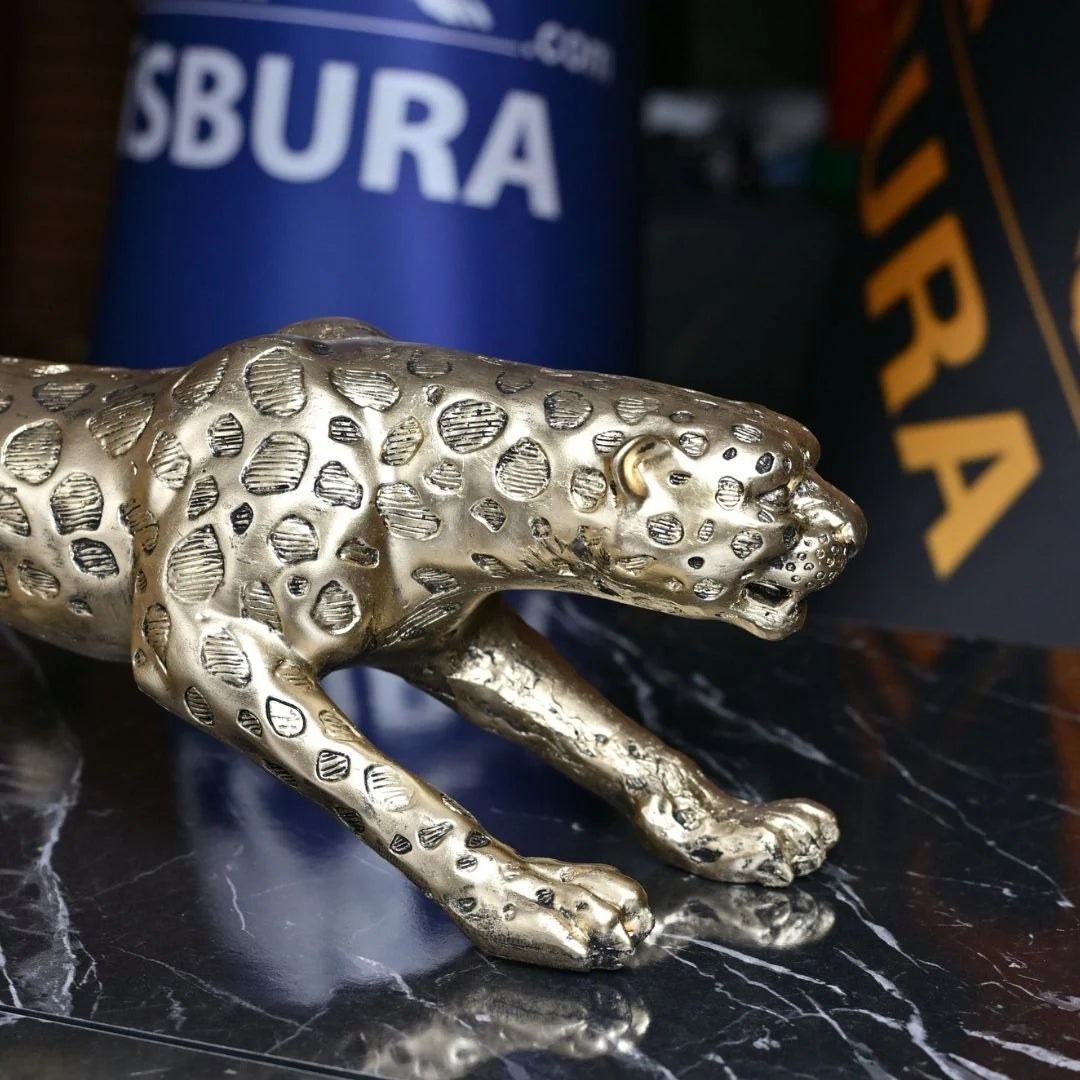 Large Cheetah Statue Gold - 80 cm Luxury Office Accessory