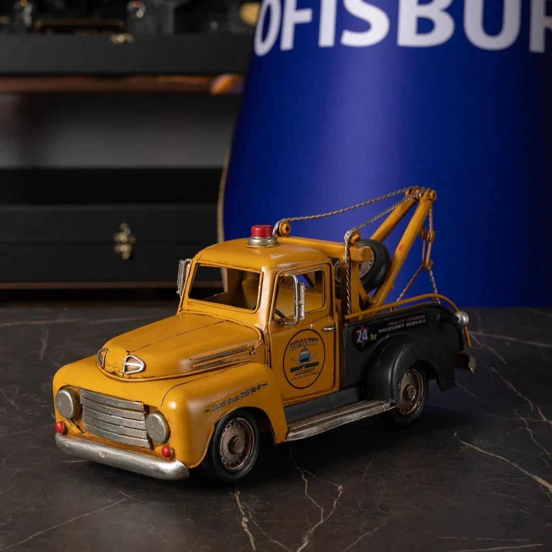 Metal Tow Truck Model - Handmade Vintage Decorative Model