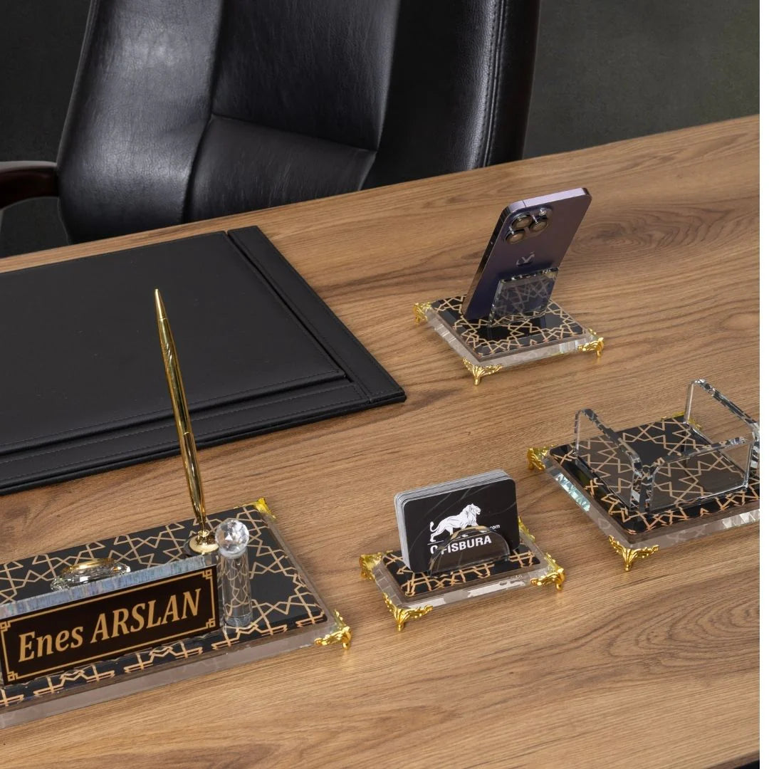 Prestige | 7-Piece Crystal Desk Set & Nameplate Set