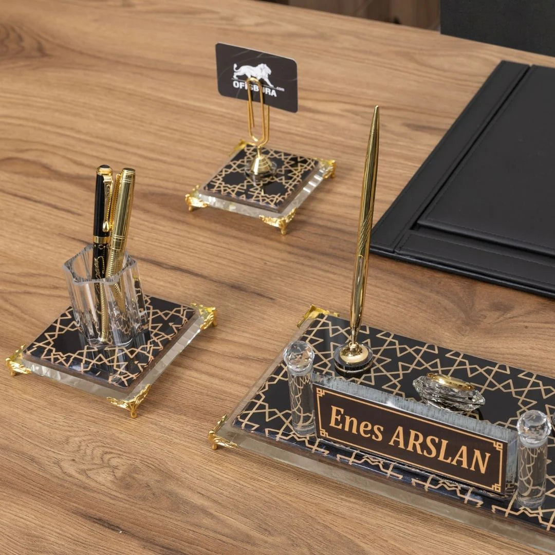 Prestige | 7-Piece Crystal Desk Set & Nameplate Set