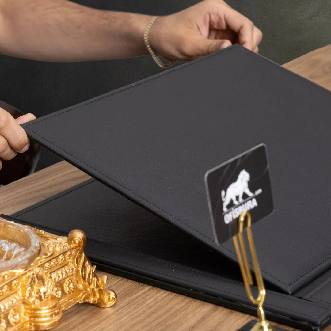 Special Crystal | 12-Piece Crystal Desk Set & Nameplate Set - Gold Accents