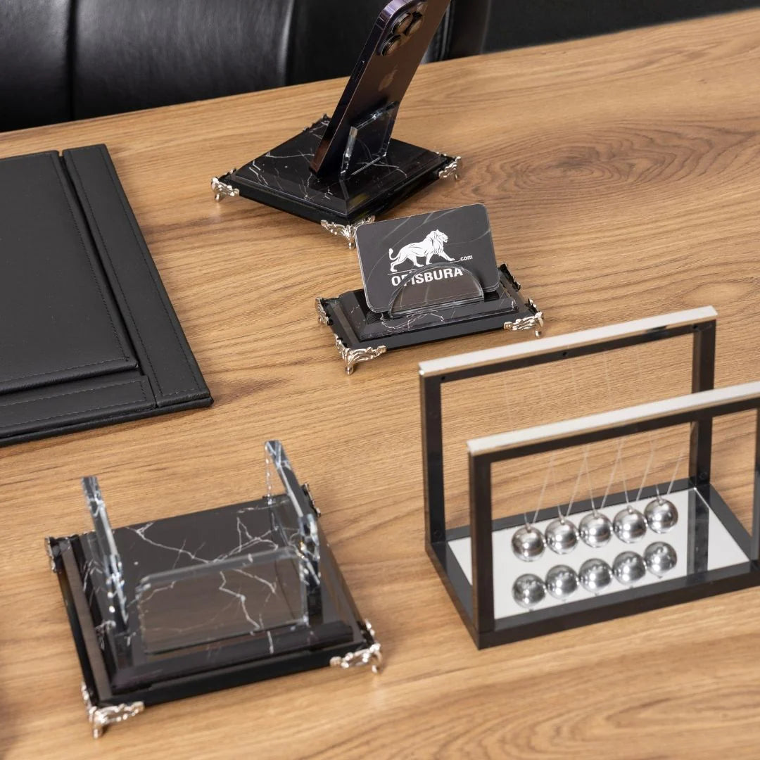 Zebra Black | 9-Piece Crystal Desk Set & Nameplate Set