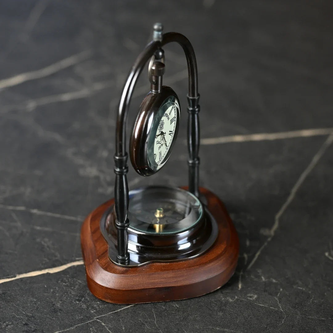 Vintage Desk Clock with Compass Detail
