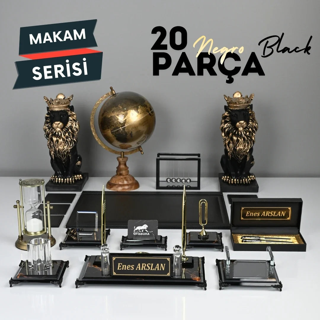 Negro | 20-Piece Premium Crystal Desk Set & Nameplate Set