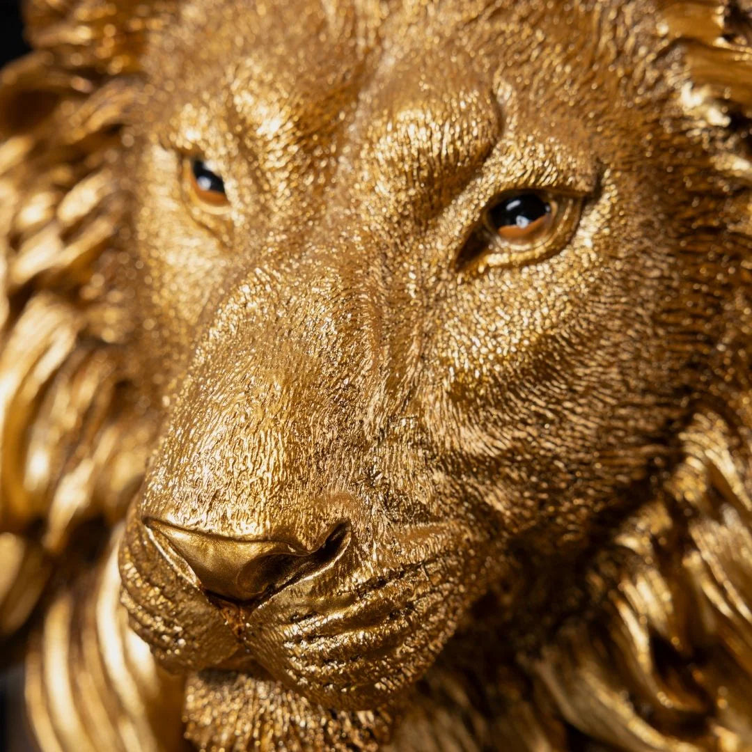 Lion Head Figurine | 30 cm Gold Polyester