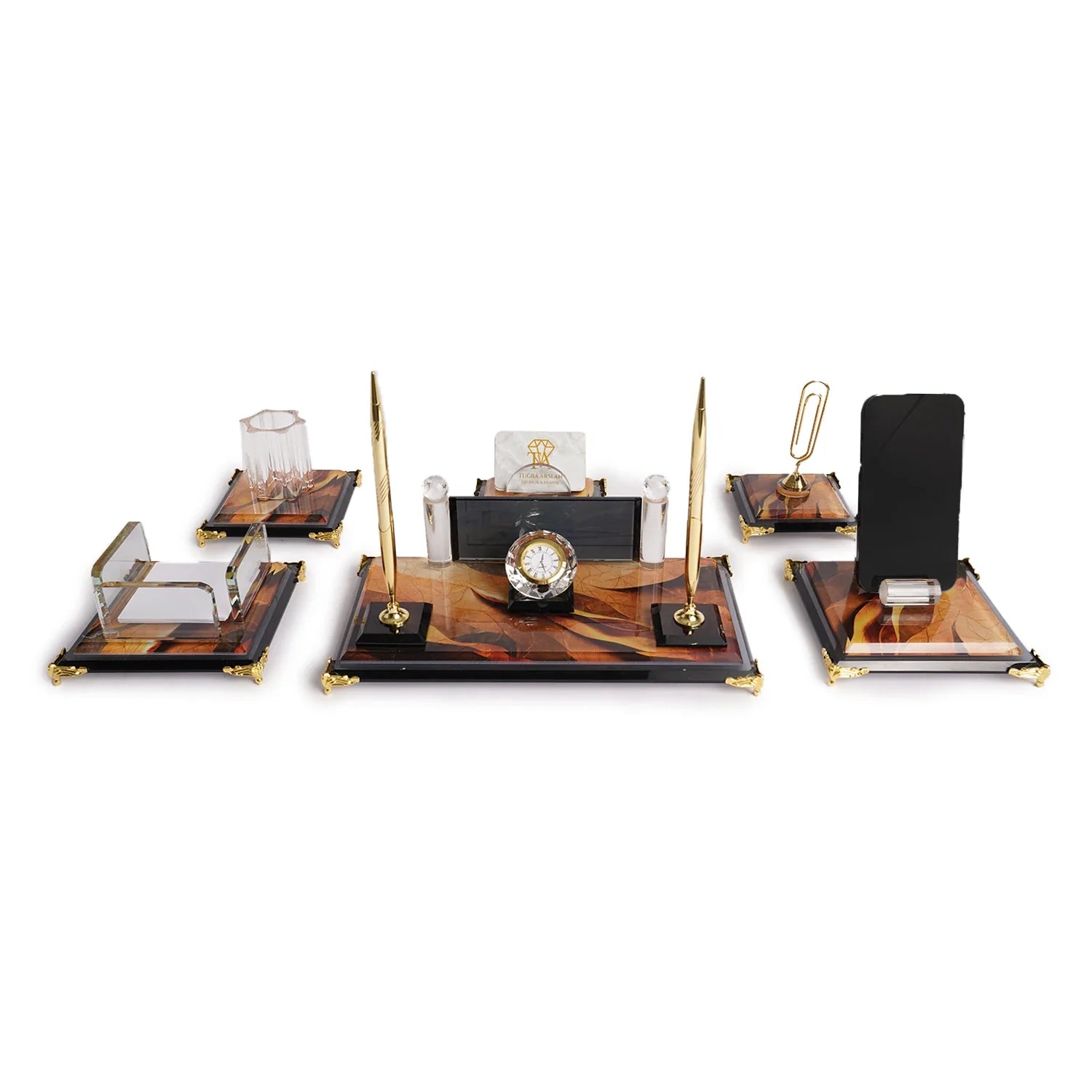 Siena | Gift-Boxed 6-Piece Crystal Desk Set & Nameplate Set
