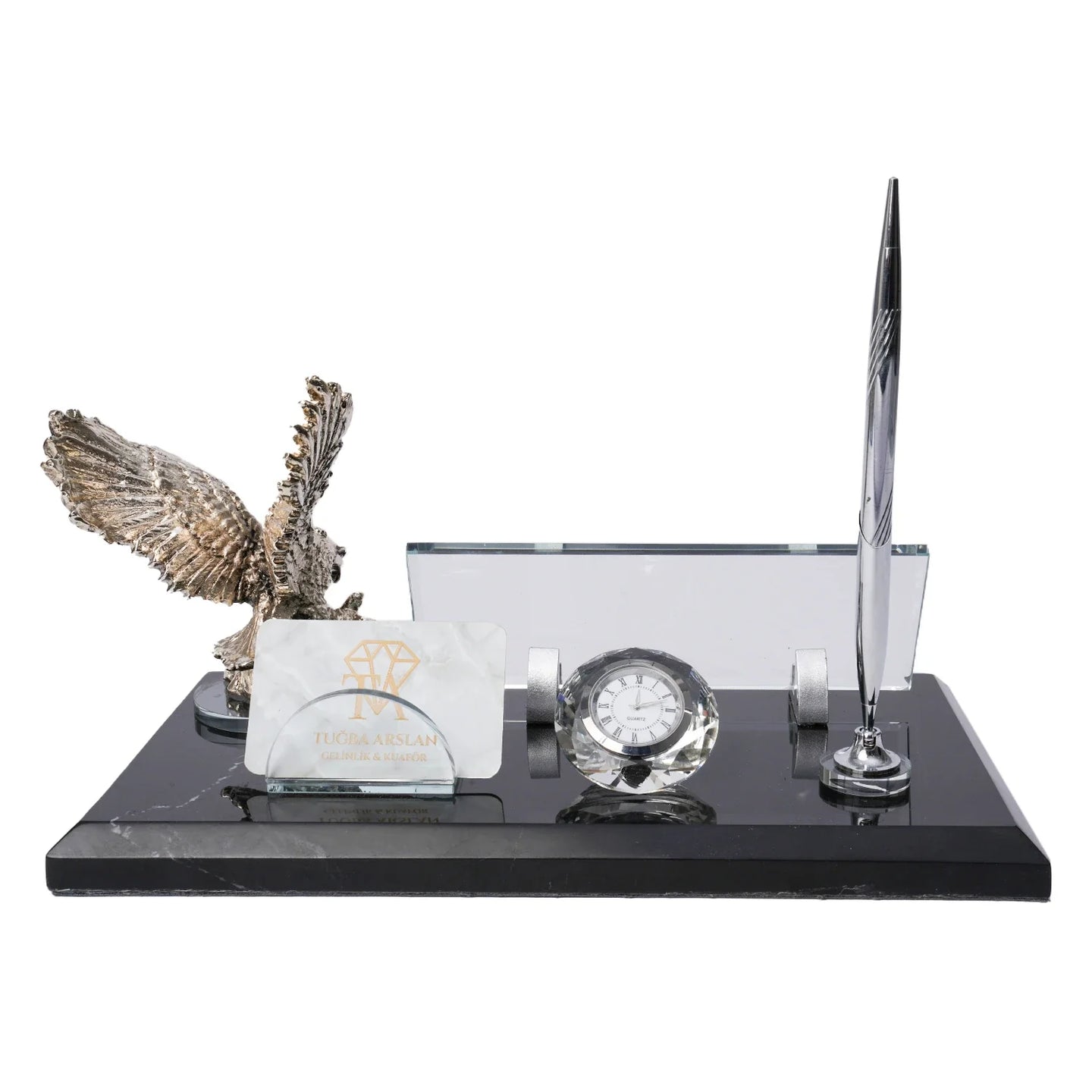 Marble Desk Nameplate with Winged Eagle Figure