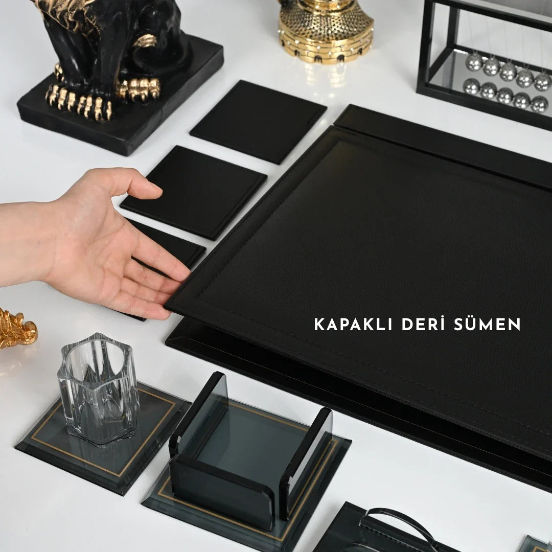 Special Crystal | 22-Piece Premium Crystal Desk Set & Nameplate Set - Gold Accents