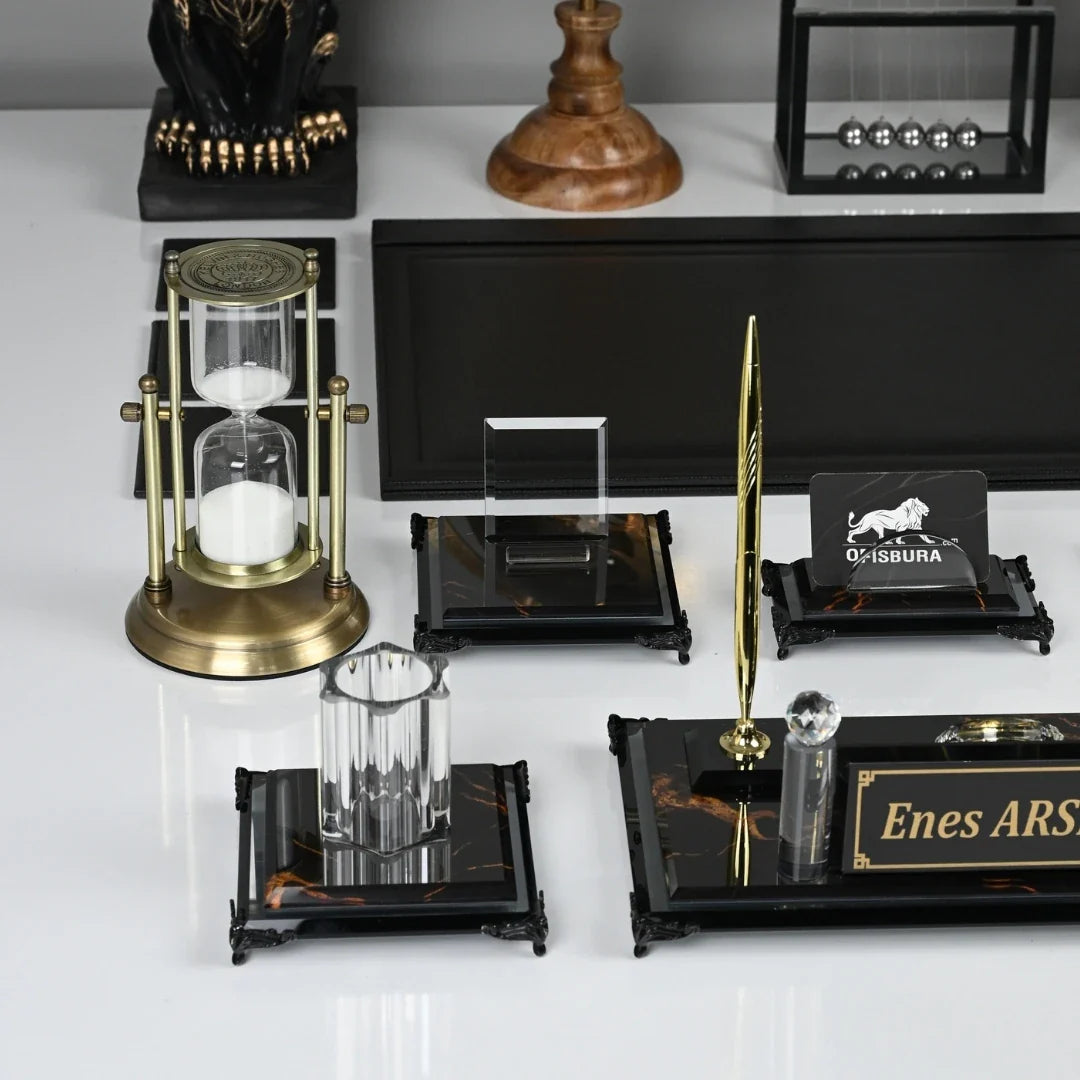 Negro | 20-Piece Premium Crystal Desk Set & Nameplate Set