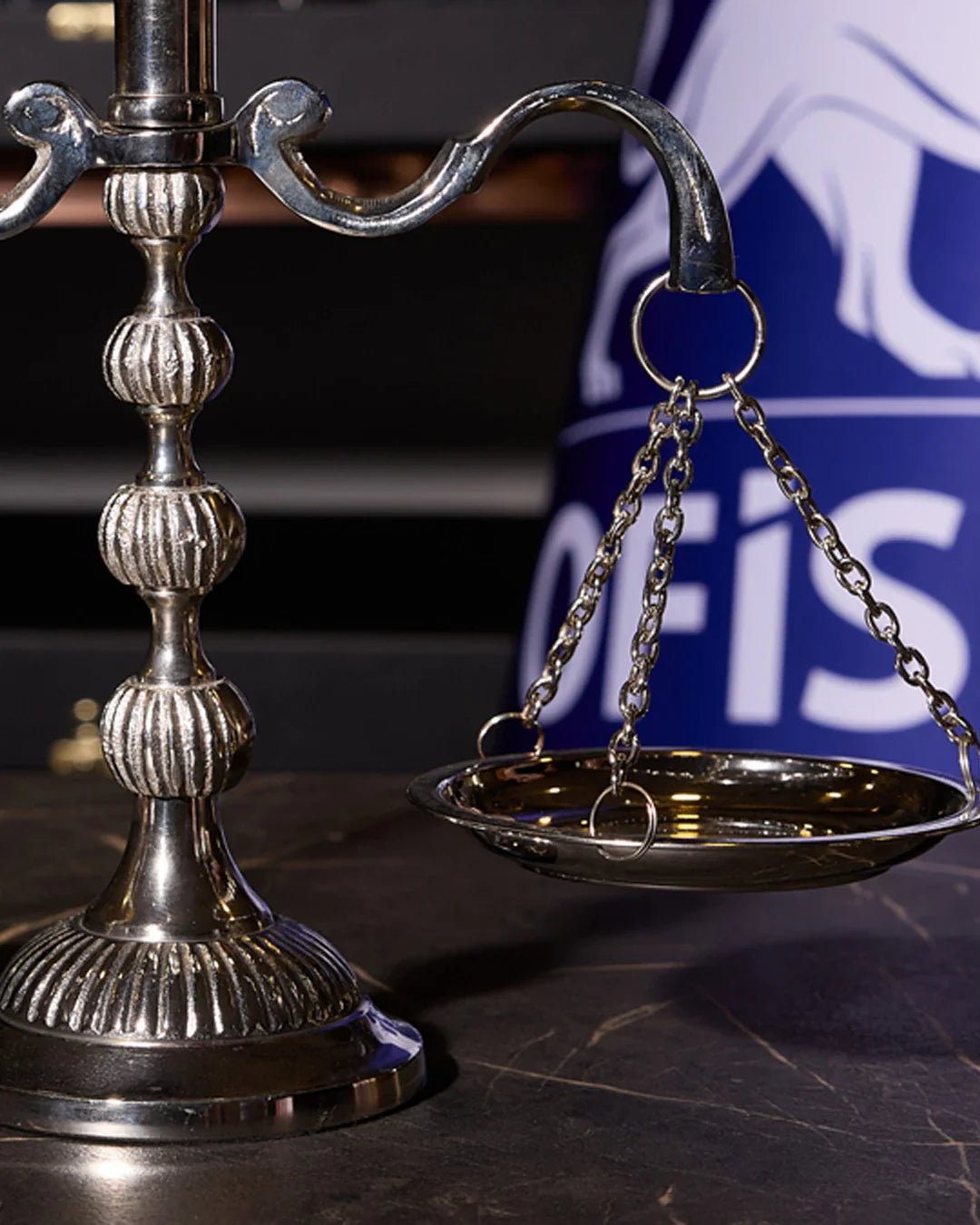 World Accessory with Scales of Justice | Silver | 35 cm