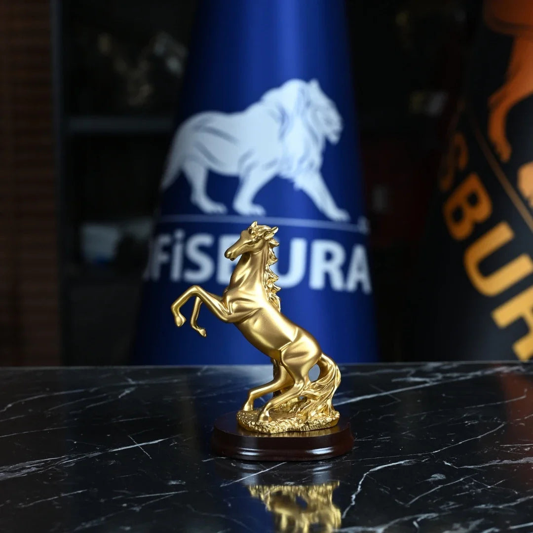 Rearing Horse Statue Black Gold - 19 cm Luxury Office Accessory