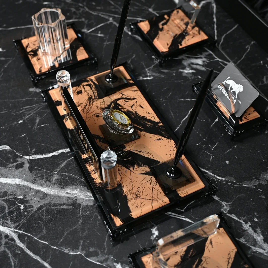 Napolion | Gift-Boxed 6-Piece Crystal Desk Set & Nameplate Set