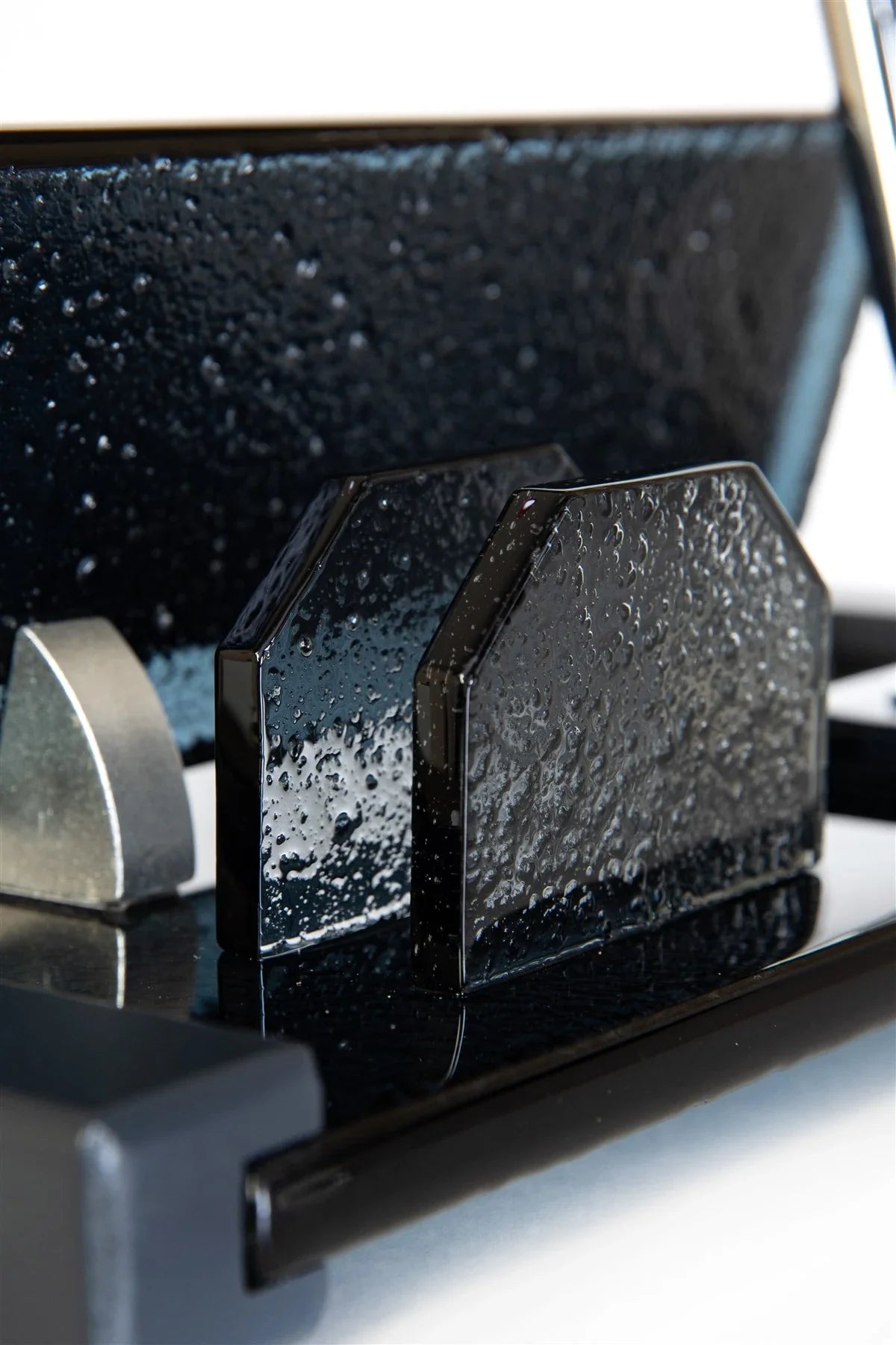Anthracite Crystal Desktop Nameplate Set with Single Pen Holder - Personalized Desk Nameplate