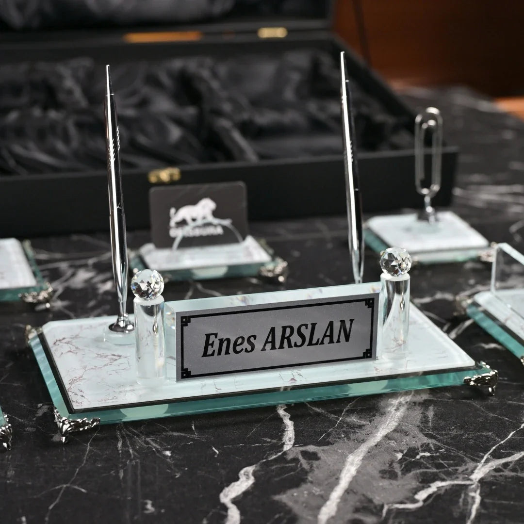 Pearl | Gift-Boxed 6-Piece Crystal Desk Set & Nameplate Set