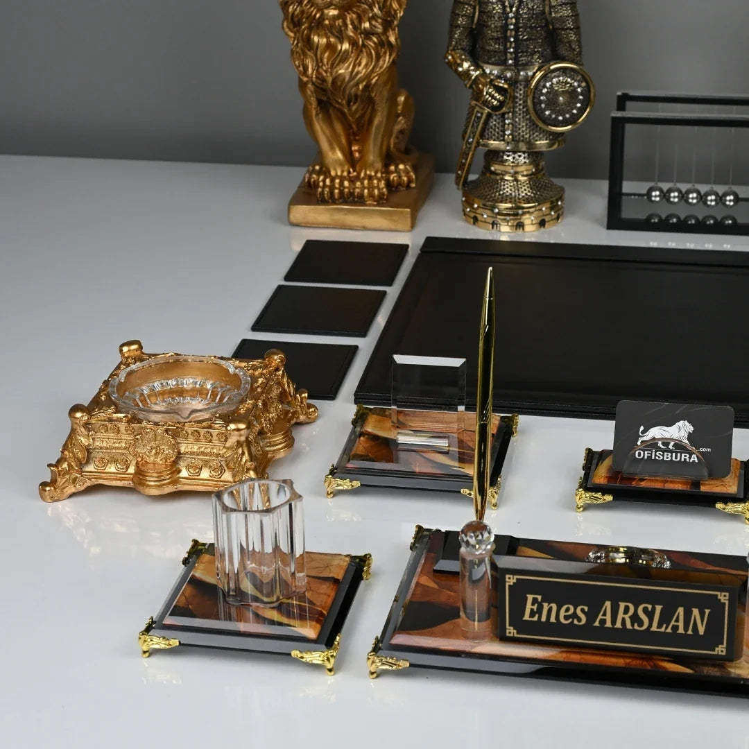 Siena | 20-Piece Premium Crystal Desk Set & Nameplate Set