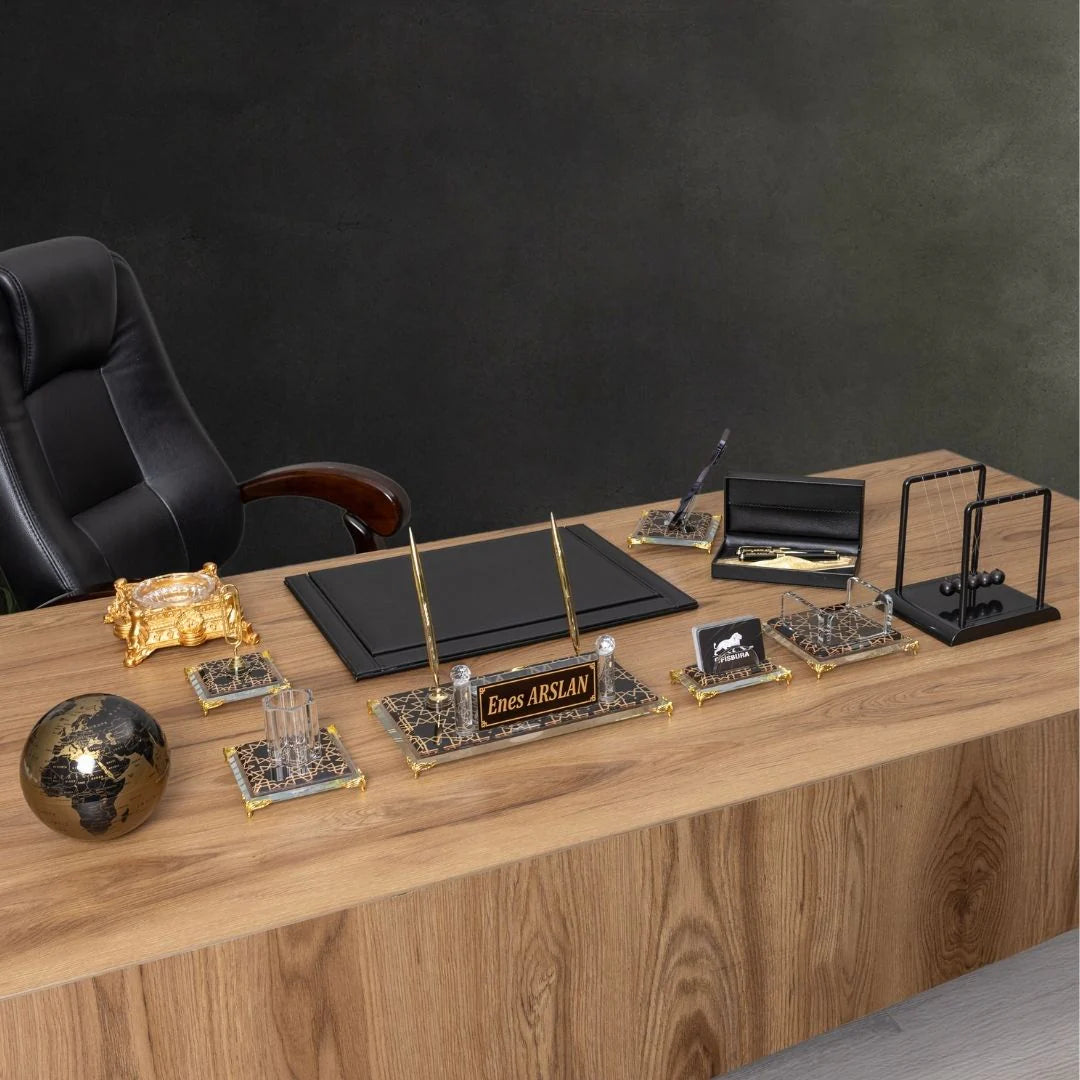 Prestige | 12-Piece Crystal Desk Set & Nameplate Set