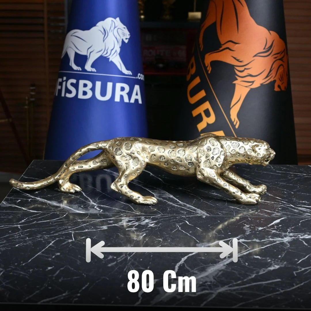 Large Cheetah Statue Gold - 80 cm Luxury Office Accessory