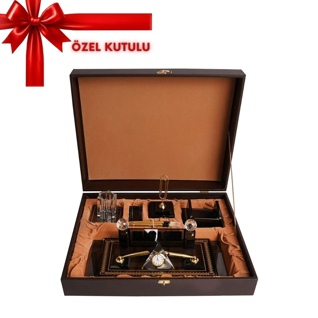 Diamond | Gift-Boxed 5-Piece Crystal Desk Set & Nameplate Set