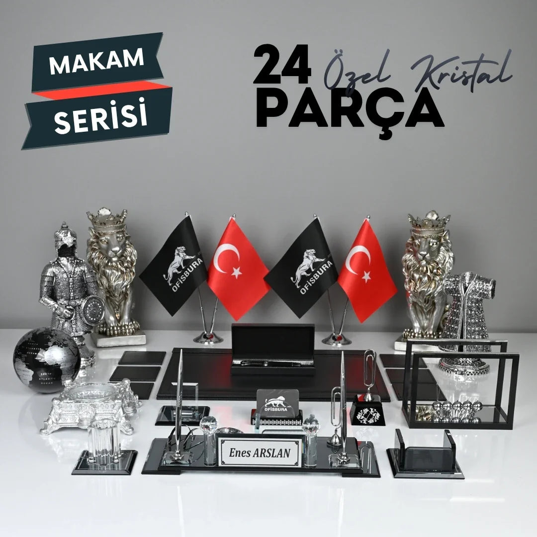 24-Piece Crystal Desk Set & Nameplate Set - Silver Accents