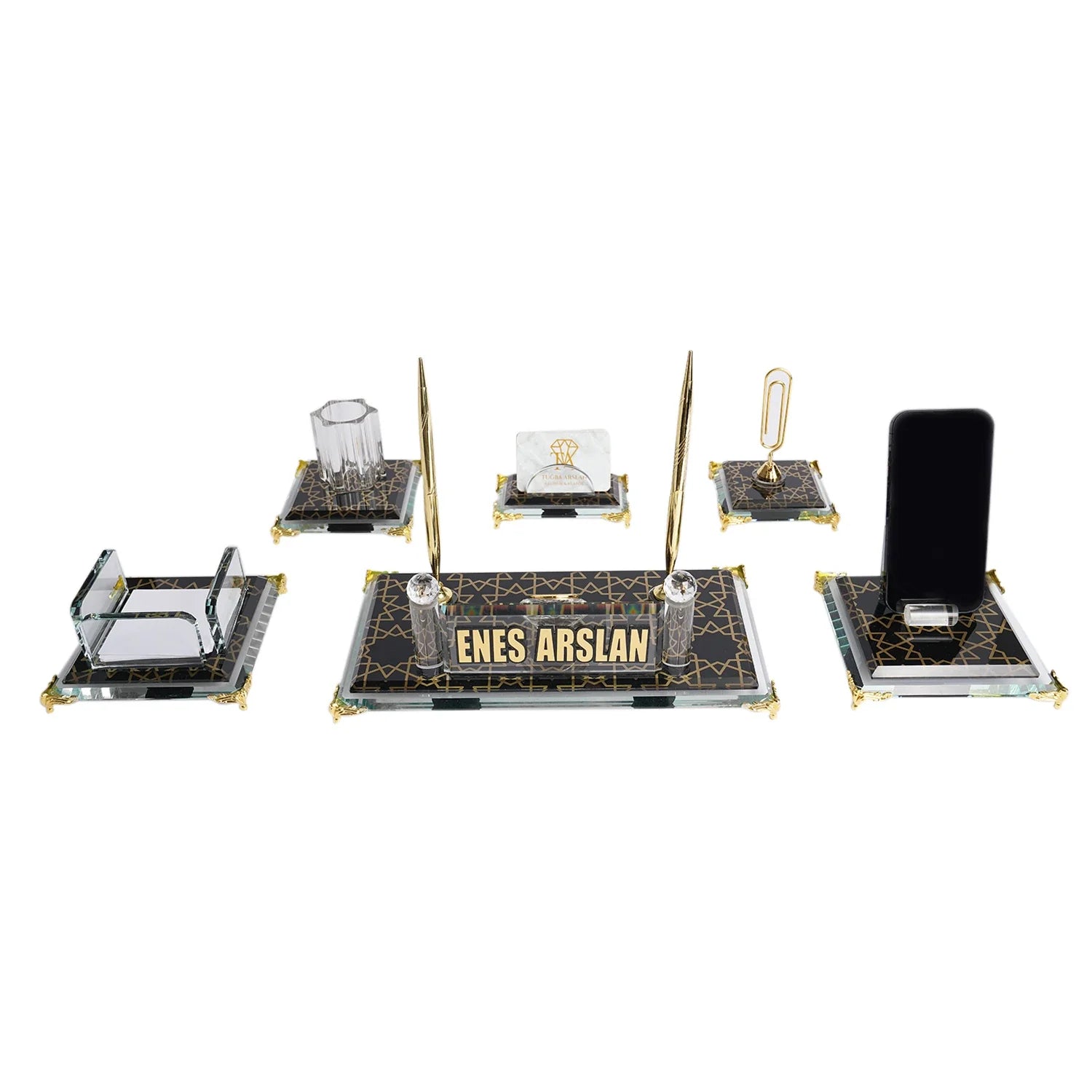 Prestige | Gift-Boxed 6-Piece Crystal Desk Set & Nameplate Set