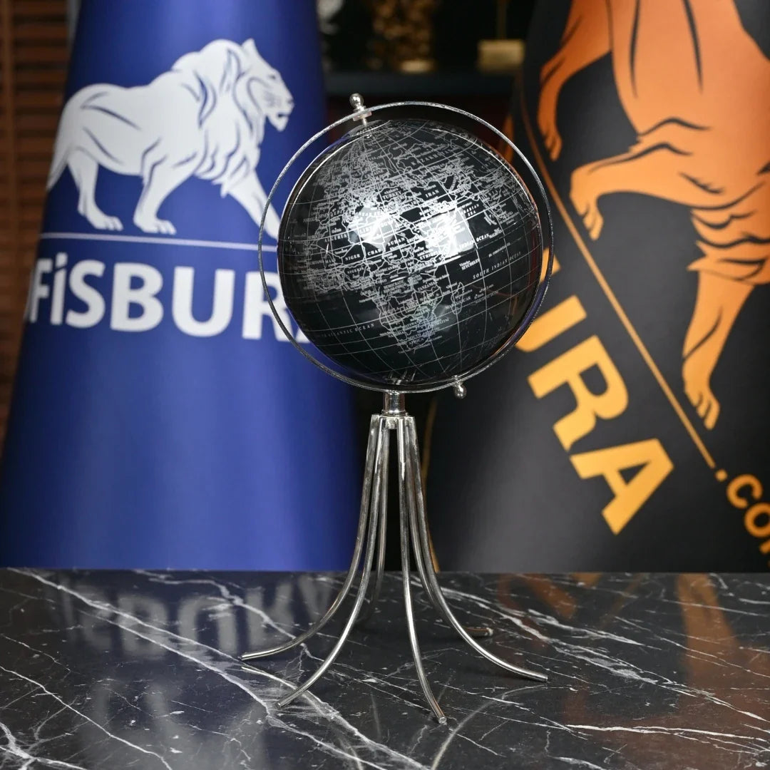 Metal-Base World Globe Black Silver 45 cm