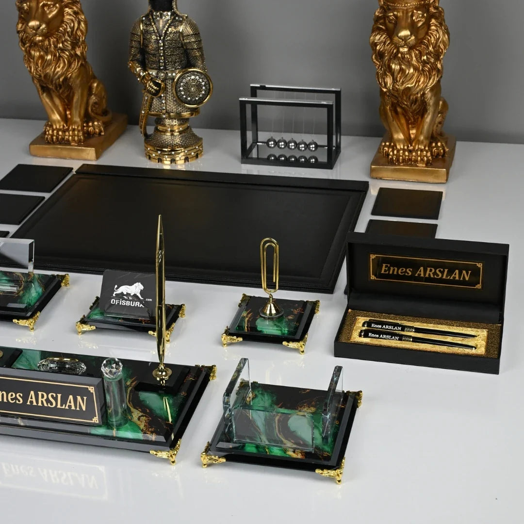 Emerald | 20-Piece Premium Crystal Desk Set & Nameplate Set
