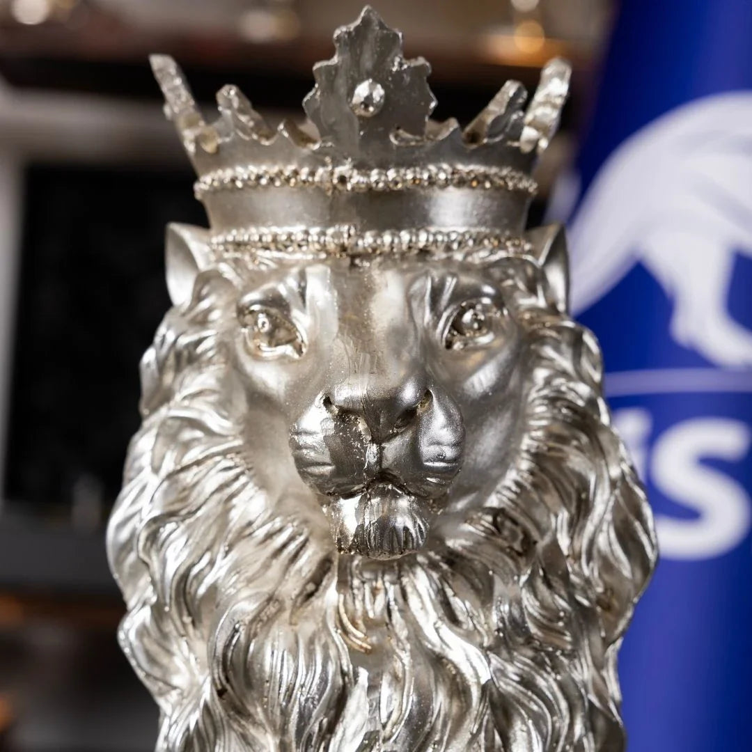2-Piece Silver King Lion Figurine Set | 35 cm Polyester