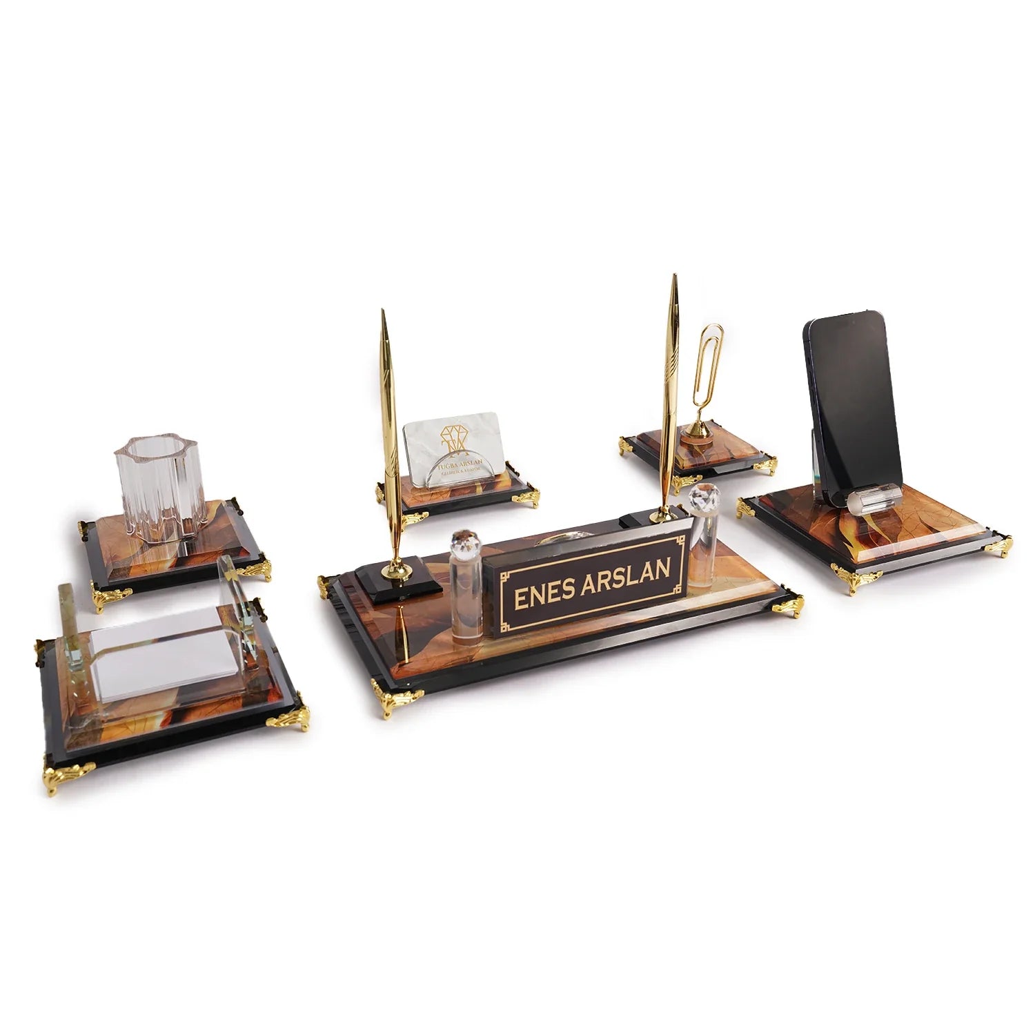 Siena | Gift-Boxed 6-Piece Crystal Desk Set & Nameplate Set