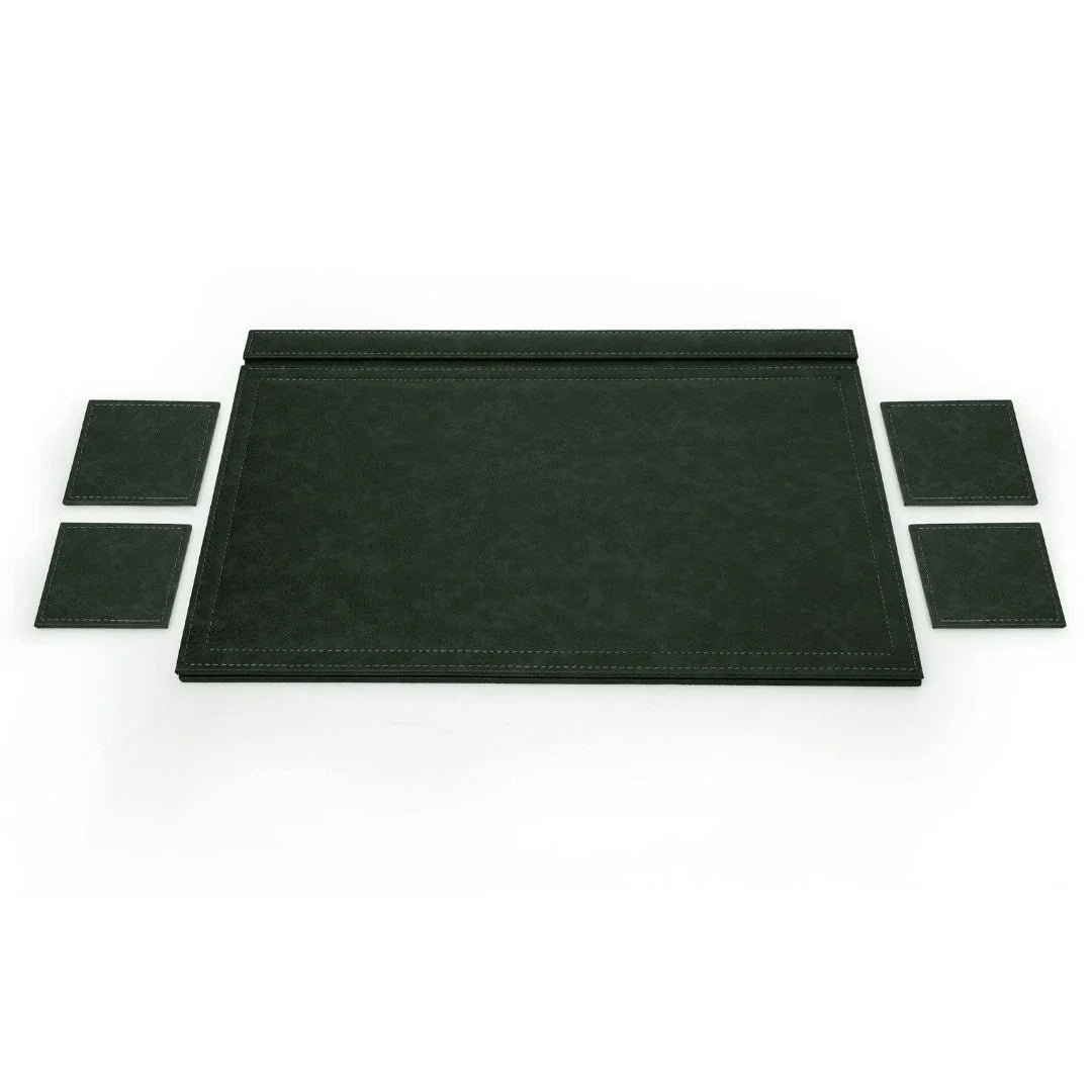 Large Leather Desk Set with Flap - Green | 50x35 cm (4 Free Coasters)