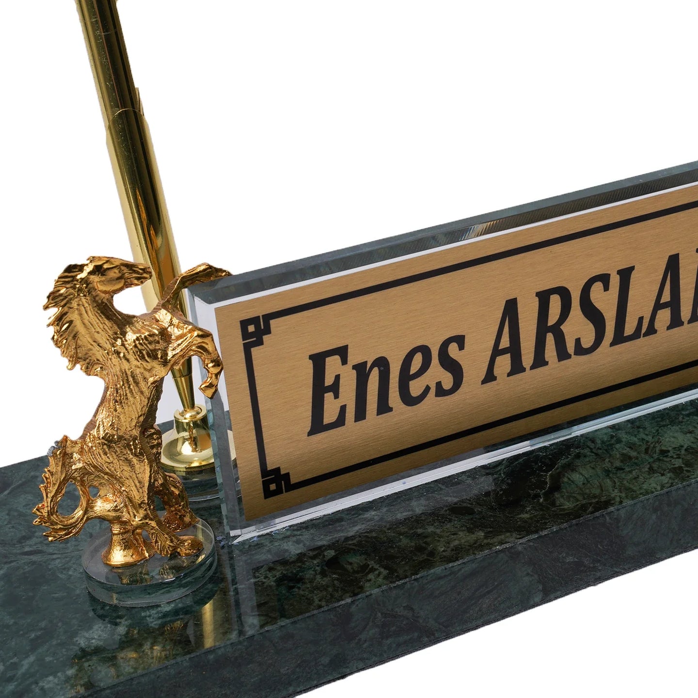 Rearing Horse Emerald Marble Desk Nameplate - Personalized Luxury Office Set