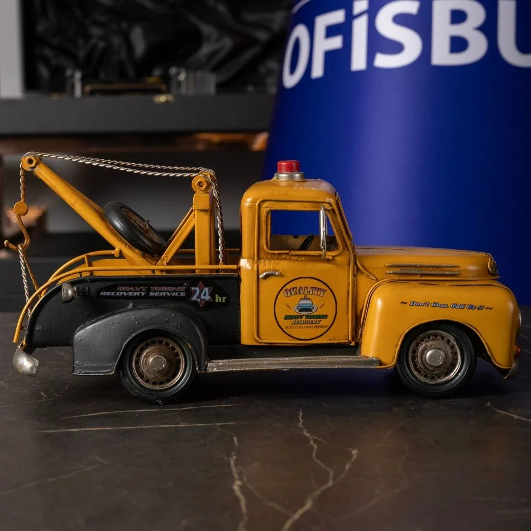 Metal Tow Truck Model - Handmade Vintage Decorative Model