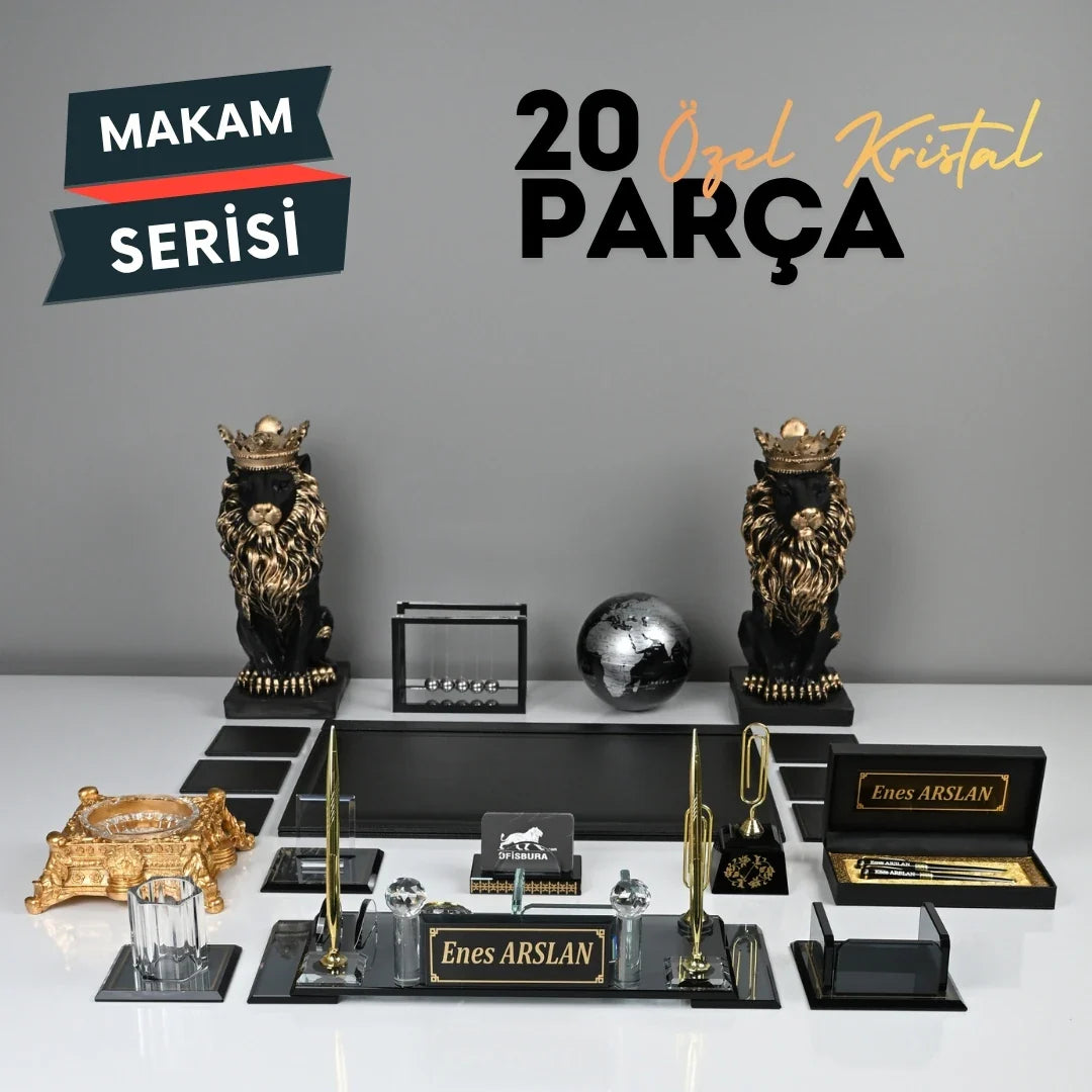 Special Crystal | 20-Piece Premium Crystal Desk Set & Nameplate Set - Gold Accents