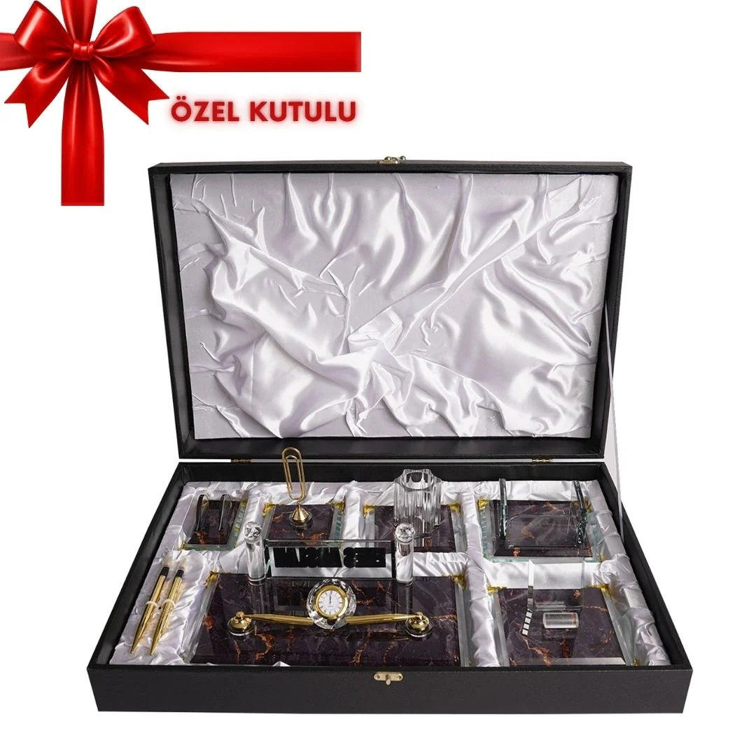 Elegance | Gift-Boxed 6-Piece Crystal Desk Set & Nameplate Set