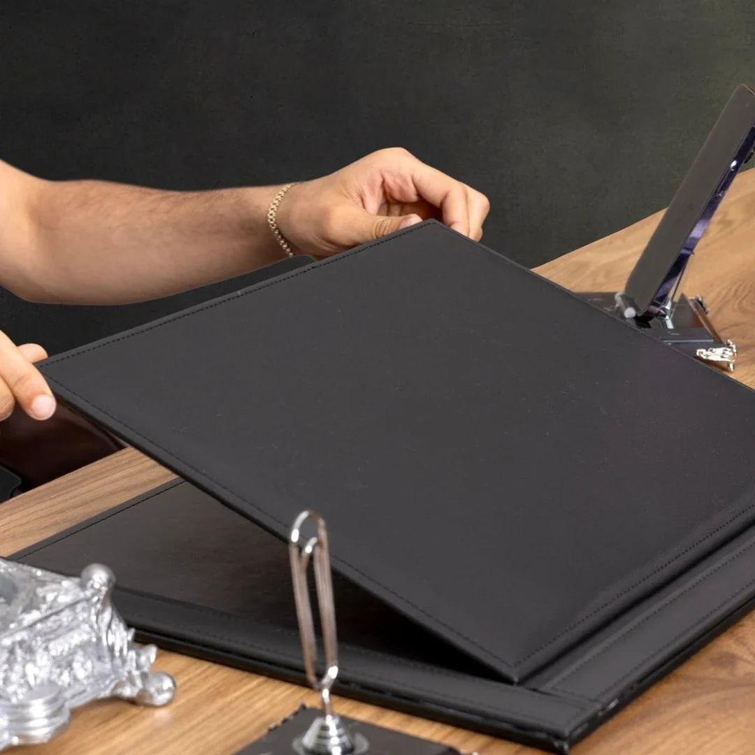 Zebra Black | 12-Piece Crystal Desk Set & Nameplate Set