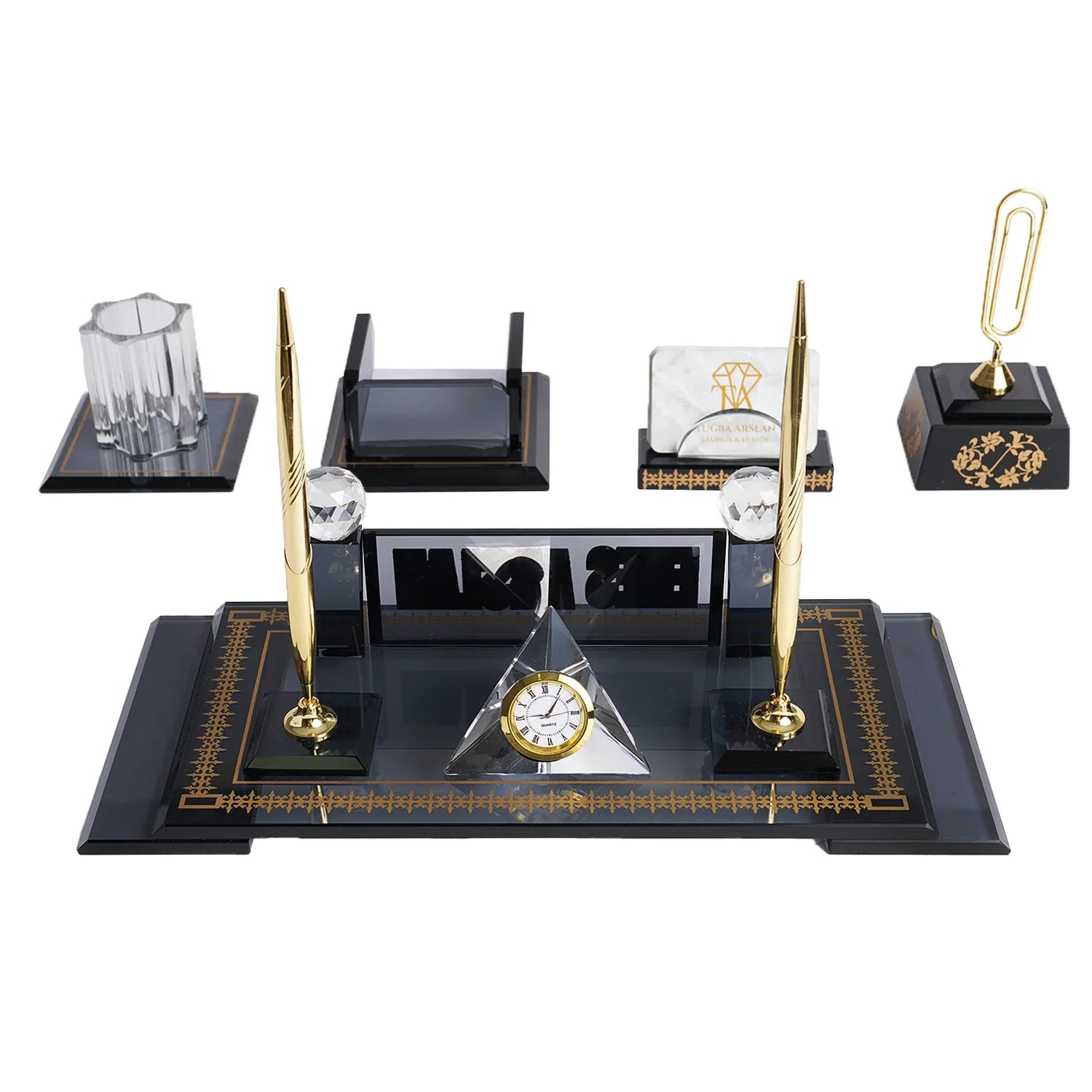 Diamond | Gift-Boxed 5-Piece Crystal Desk Set & Nameplate Set