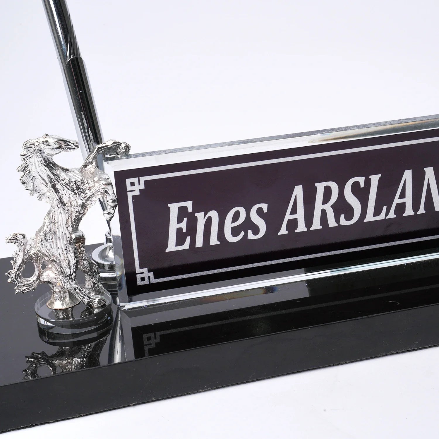 Rearing Horse Black Marble Desk Nameplate - Personalized Luxury Office Set