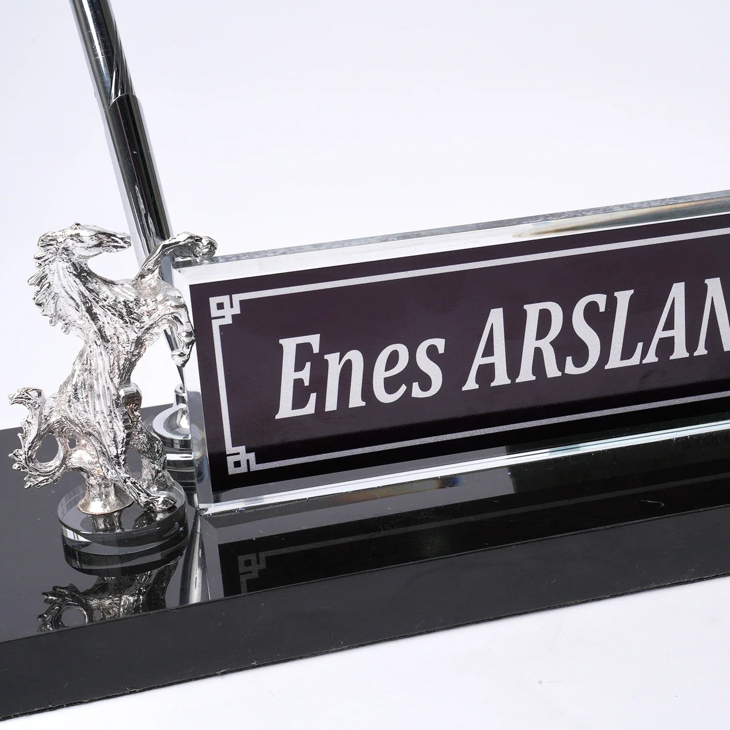 Rearing Horse Black Marble Desk Nameplate - Personalized Luxury Office Set