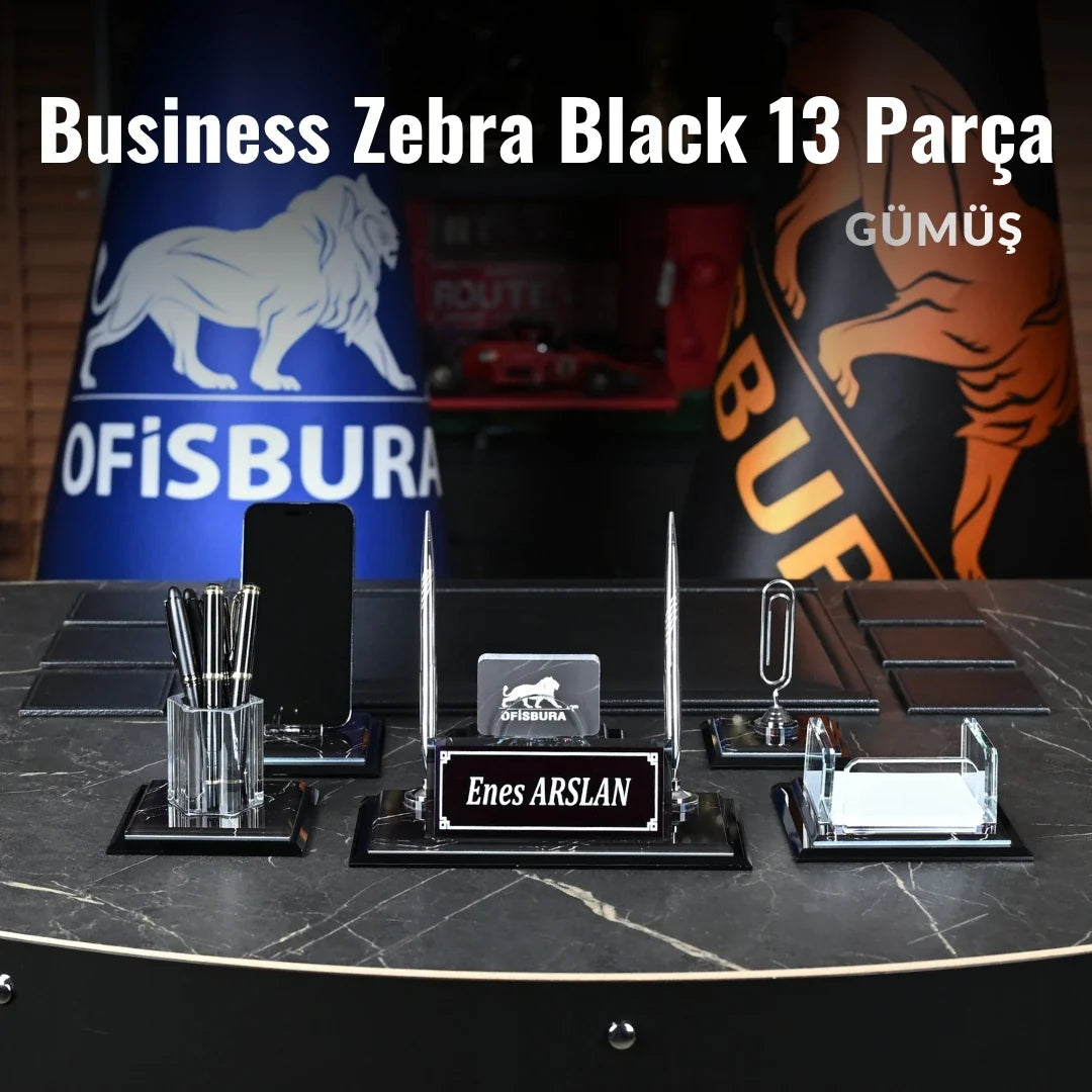Midi Zebra | 13-Piece Crystal Desk Set & Nameplate Set