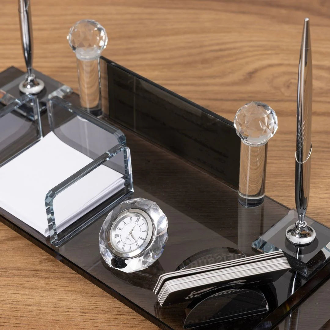 Aura Silver Leather 14-Piece Premium Desk Set