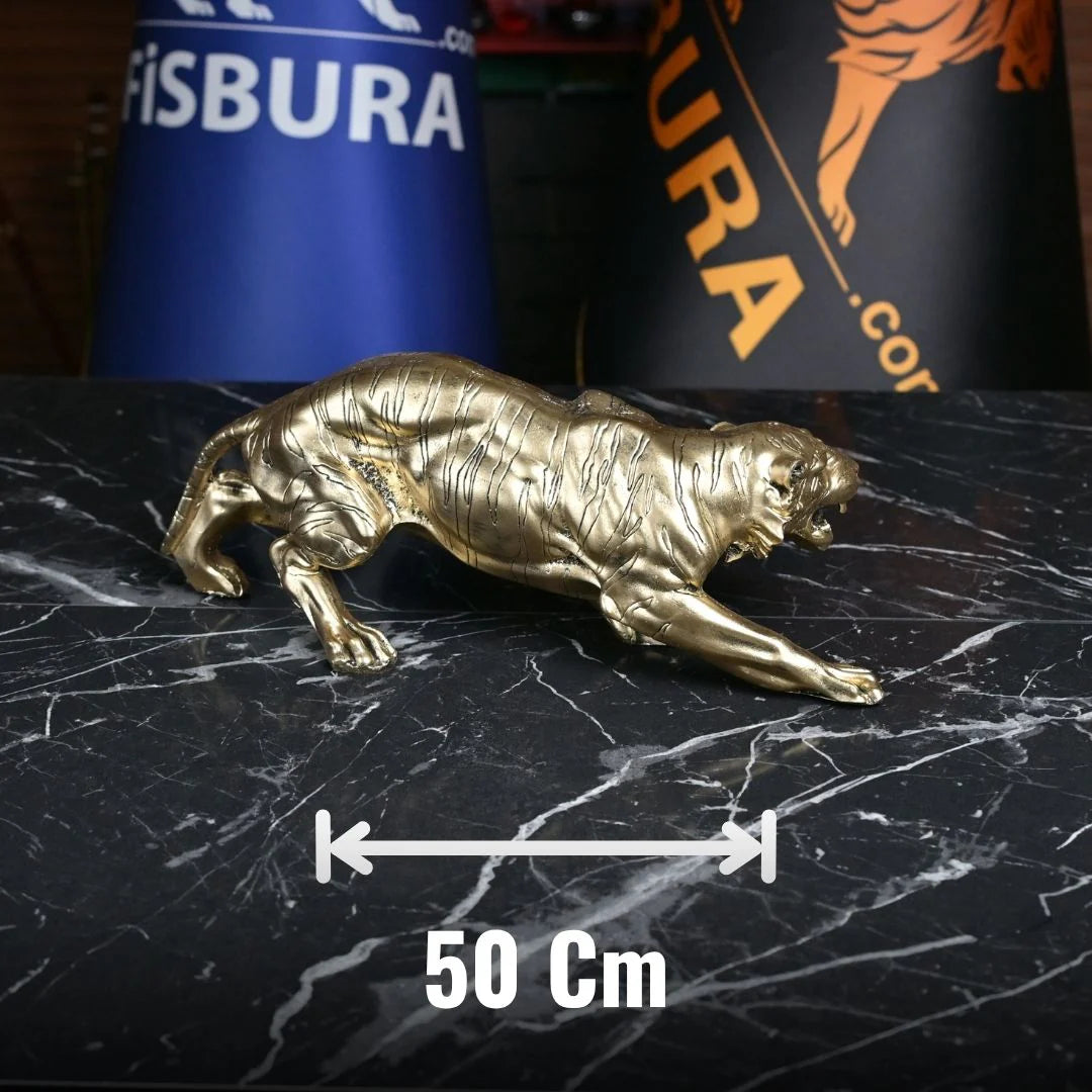 Large Fierce Tiger Statue Gold - 50 cm Luxury Office Accessory