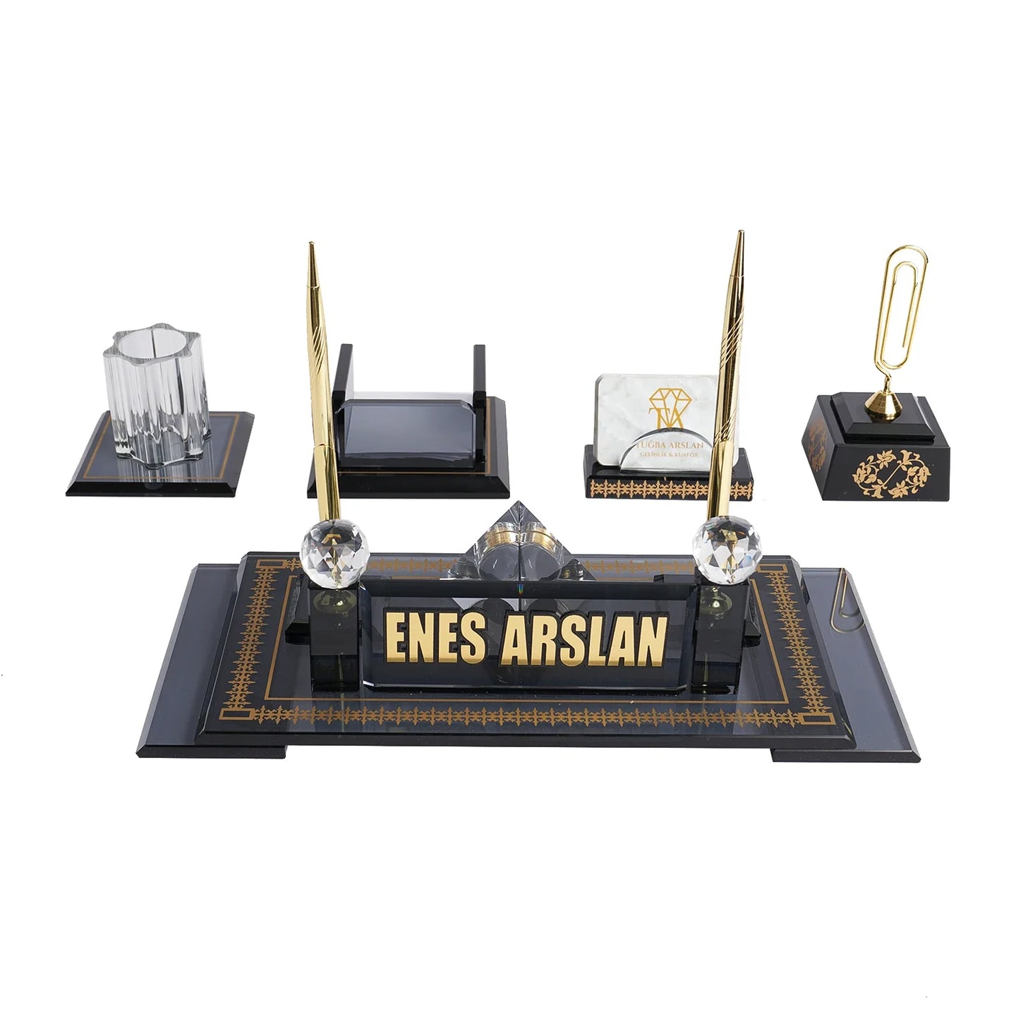 Diamond | Gift-Boxed 5-Piece Crystal Desk Set & Nameplate Set